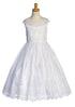 Girls White Sequin Corded Embroidered Tulle Communion Dress 6-12